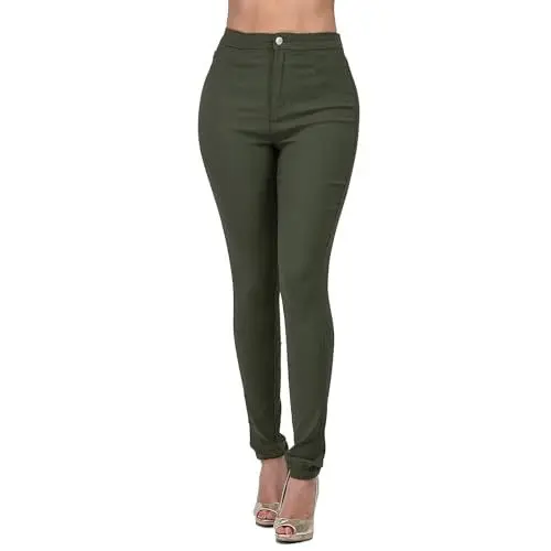 Produktbild: VaiKanhai Taillenhöhe, modische, Hochgeschnittene Hose, Jeans für Damen Hose Teenager (Green, M)