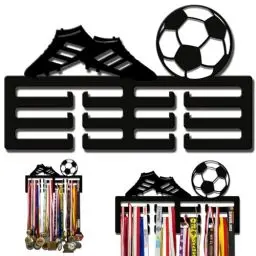 Produktbild: VAILANTES Medaillenhalter Fußball Geschenk Medaillen Geschenke Aufbewahrung Medaille Holz Regal Für Kinder Schwarz Wand Halterung Halter Aufhaenger Medal Fussball Medallien Sportler Medalien Holder