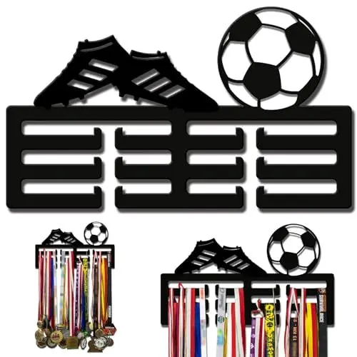 Produktbild: VAILANTES Medaillenhalter Fußball Geschenk Medaillen Geschenke Aufbewahrung Medaille Holz Regal Für Kinder Schwarz Wand Halterung Halter Aufhaenger Medal Fussball Medallien Sportler Medalien Holder