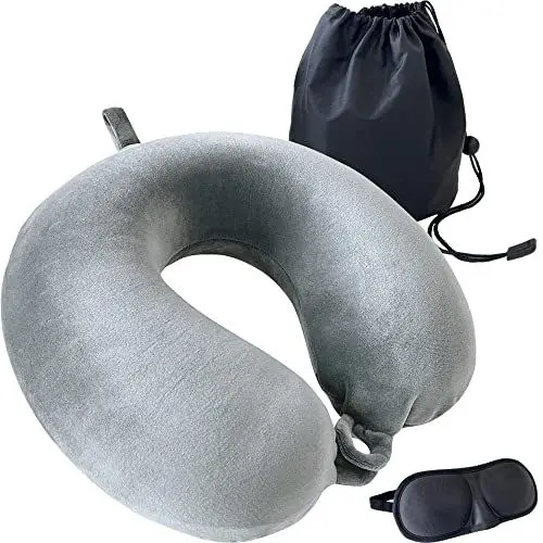 Produktbild: VAKOWOO Nackenkissen, Nackenkissen Flugzeug Reisekissen Memory Foam, Reisekissen Flugzeug mit Augenmaske und Aufbewahrungstasche, Nackenkissen Reise Schlafkissen für Auto, Flugzeug, Zug, Büro