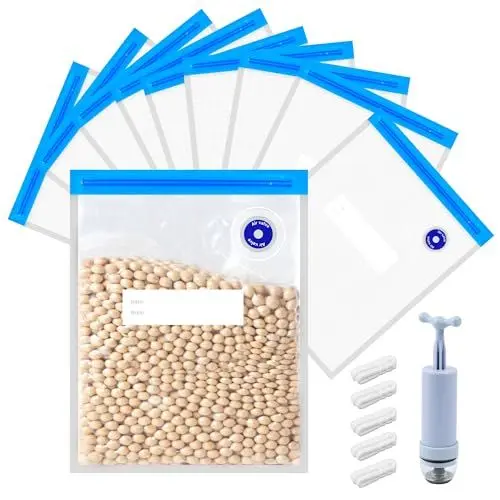 Produktbild: Vakuumbeutel, Vacuum Storage Bags Beutel, Luftdichte Beutel, 10 Stück 22 x 28 cm Sous Vide Beutel mit Pumpe Gefrierbeutel Wiederverwendbar Vakuumgaren Vakuumbeutel Lebensmittel Reißverschluss