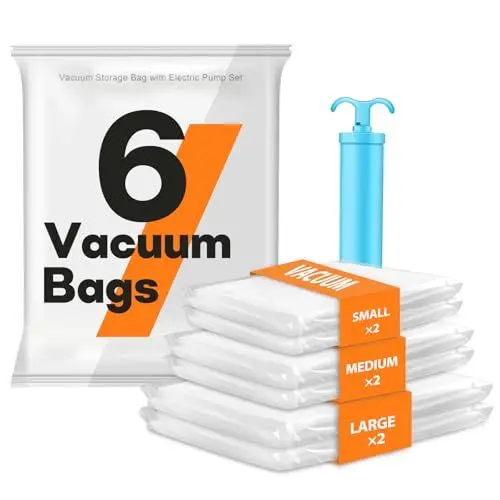 Produktbild: Vakuumbeutel für Kleidung mit Handpumpe,Vakuum Beutel 6er Set in 3 Größen (2S+2M+2L),Vacuum bags for Clothing,Aufbewahrungsbeutel Reise,Vakuum-Platzsparer Storage Bags