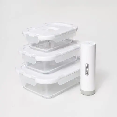 Produktbild: VAKUUMI - Vakuumdose Starterset, Vakuumpumpe inkl. 3 Vakuumbehälter aus Glas, Kabelos und aufladbar, Laufzeit bis zu 150 Min