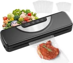 Produktbild: Vakuumiergerät 5 in 1, Vakuumierer sous vide mit Eingebauter cutter, Vacuumiergeraet Folienschweißgerät inkl.10 Vakuumierbeutel und Schlauch, Einschweissgerät Vakuum Sealer für Lebensmittel, aus ABS
