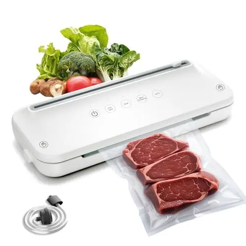 Produktbild: Vakuumiergerät | Automatisches Luftversiegeln zur Lebensmittelaufbewahrung | Eingebauter Cutter | Externes Vakuumieren | Herausnehmbare Tropfschale | Inklusive 10 vorgeschnittener Beutel