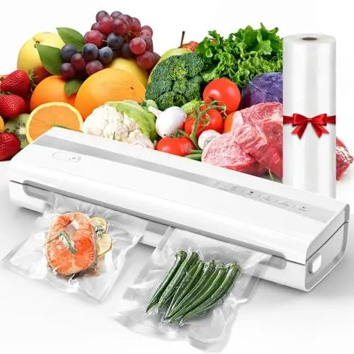 Produktbild: Kejector Vakuumiergerät- Multifunktions Vakuumierer mit 5m Vakuumrolle, Beutelschneider, Vakuumschlauch, Trocken-/Feuchtigkeitsmodus, ideal für Lebensmittelkonservierung, Sous Vide Garen