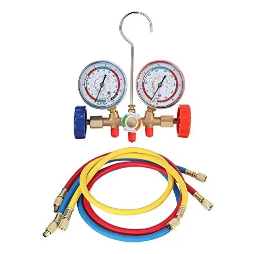 Produktbild: Vakuumpumpe Manifold Gauge Set, Fydun Kältemittel Klimaanlagen Werkzeuge AC Diagnose Manifold Anzeigen Set mit Schlauch und Haken Kit
