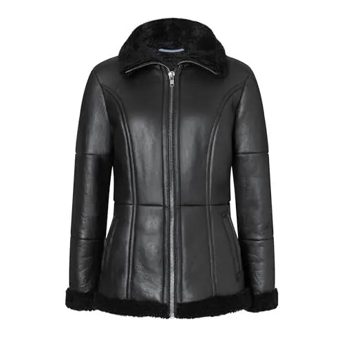 Produktbild: Valcuer 1887 Damen Lammfelljacke ALMA aus echtem Leder, Lammfell, Fell, ideal als warme Winterjacke - bequem, warm und hochwertig in Schwarz, in Gr. 46