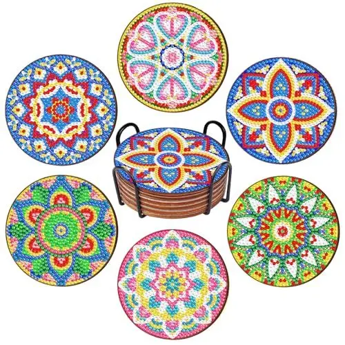 Produktbild: Valdivia Diamond Painting Untersetzer, 5D Diamond Art Painting Set, Diamant-Malsets für Erwachsene Anfänger Kinder, 6 STK Mandala-DIY-Untersetzer mit Halter, Crystal Strass Gemälde Kunsthandwerk