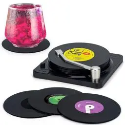 Produktbild: Valdivia Retro-Vinyl-Schallplatten Untersetzer mit Spieler, 6 Stück Untersetzer Gläser für Getränke, Bars, Partys, Büro, Cafés, Tee, Coole Wohnkultur und Einzigartige Einweihungsgeschenke