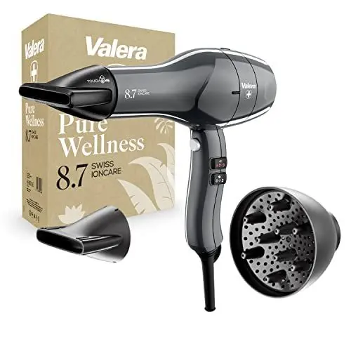 Produktbild: Valera, Swiss Ioncare 8.7, professioneller Haartrockner, leiser Föhn mit Ionen-Generator, 3 Temperaturstufen, Kaltlufttaste, verdrehsicheres Kabel, 2400 W, Swiss Made