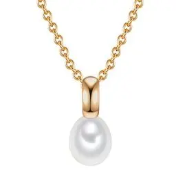 Produktbild: Valero Pearls Damen-Kette Sterling Silber 925 gelbvergoldet Süßwasser-Zuchtperlen - Halskette Frauen Gelbgold-Farben Süßwasser-perle