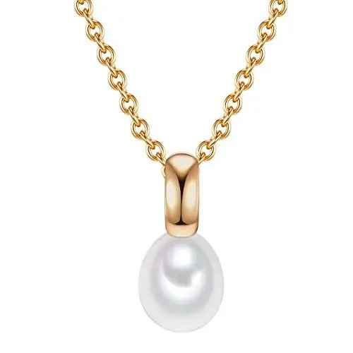 Produktbild: Valero Pearls Damen-Kette Sterling Silber 925 gelbvergoldet Süßwasser-Zuchtperlen - Halskette Frauen Gelbgold-Farben Süßwasser-perle