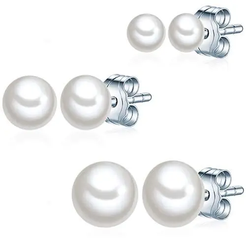 Produktbild: Valero Pearls Damen 3er Set Ohrstecker aus 925/- Sterling Silber mit Süßwasser-Zuchtperlen ca. 4,0-6,0 mm