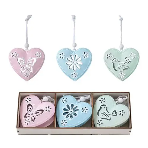 Produktbild: Valery Madelyn 6X Dekoaufhänger, 7.5cm Metallherzen zum Aufhängen, Frühling Dekohänger, Herz Hochzeit Anhänger für Geschenk Frühling Deko, Sommer deko zum hängen