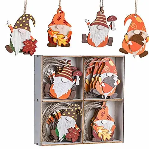 Produktbild: Valery Madelyn 24er Holz Deko Hänger Herbst Dekoration, 4.5-5.5cm Zwerg Wichtel Ahornblatt Pilz Fensterhänger mit Schnur zum Aufhängen fur Herbstdeko Erntedankfest Halloween