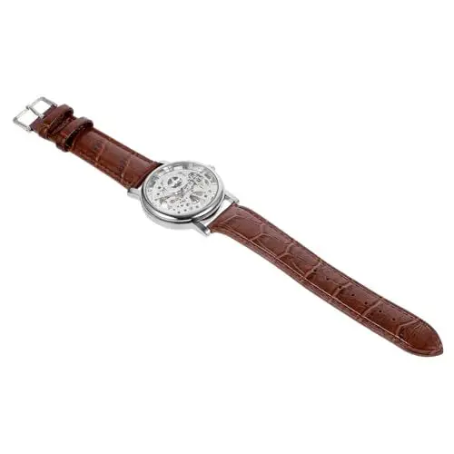 Produktbild: VALICLUD Mechanische Herren-armbanduhr 036 Manuell Rundes Zifferblatt Ausgehöhltes Legierungsmaterial Pu-band Silberbraun