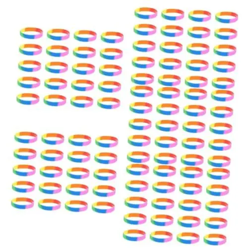 Produktbild: VALICLUD 100 Stk Regenbogen-Armband Regenbogen Silikonarmbänder lgbt- Fußball modischer Regenbogen-Armreif Regenbogen-Armbänder empfindlich Schmuck Silikonband Fräulein Kieselgel