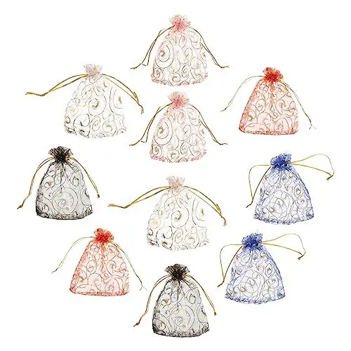 Produktbild: VALICLUD 100st Verpackungsbeutel Aus Mesh Geschäftsprobenbeutelverpackung Partybeutel Mit Kordelzug Weihnachtsschmuckbeutel Bonbonbeutel Kordelzug Perle Gittergewebe Kleine Geschenktüte