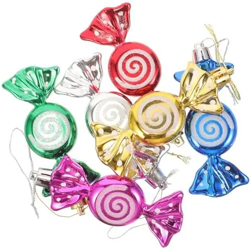 Produktbild: VALICLUD 12 Stücke Christbaumschmuck Baumbehang Bunt Glänzend Süßigkeit Weihnachtskugeln Weihnachtsbaum zum Verschenken Dekorieren Tannenbaum hängen Ornamente Geschenk 10x3x2 cm