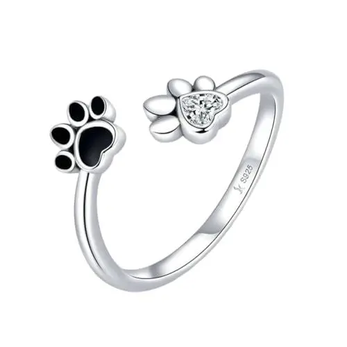 Produktbild: VALICLUD 1Stk Pfotenabdruck Ring aus Sterlingsilber Liebe Hund Katze Klauenring Frauen Silberring mit Pfotenabdruck Silberner Pfotenabdruck Schmuck Schmuckring Damenring Schmuck Silber-
