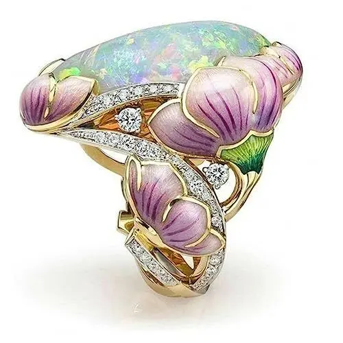 Produktbild: VALICLUD Eleganter Damen-modeschmuck Mit Opal-blumenmotiv Für Hochzeitsfeiern Und Verlobungen