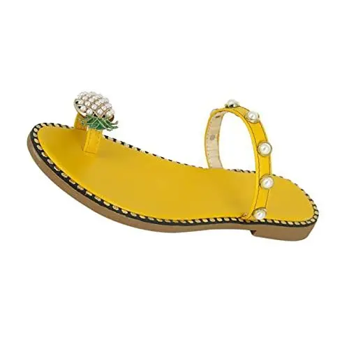 Produktbild: VALICLUD 1 Paar Ananas-Perlen-Hausschuhe Riemchensandalen für Damen Abendschuhe mit niedrigem Absatz für Damen zehentrenner sandalen freizeitschuhe Sommersandalen Sommer-Slipper Innen: Pu