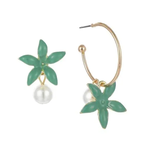 Produktbild: VALICLUD 1 Paar Blumenohrringe asymmetrische ohrringe damenschmuck Blumenohrstecker Ohrhänger aus Sterlingsilber Perlenohrringe asymmetrischer Ohrhänger Partei-Ohr- Strasssteine
