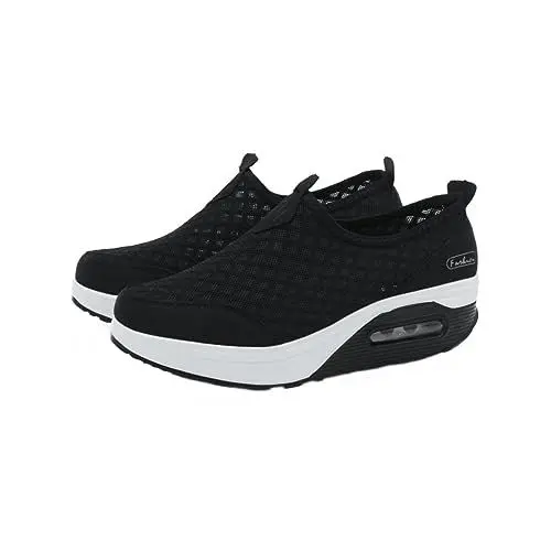 Produktbild: VALICLUD 1 Paar Mesh Plateau Sneakers für Damen Atmungsaktiv Strapazierfähige Sportschuhe Schwarz Gr. 39