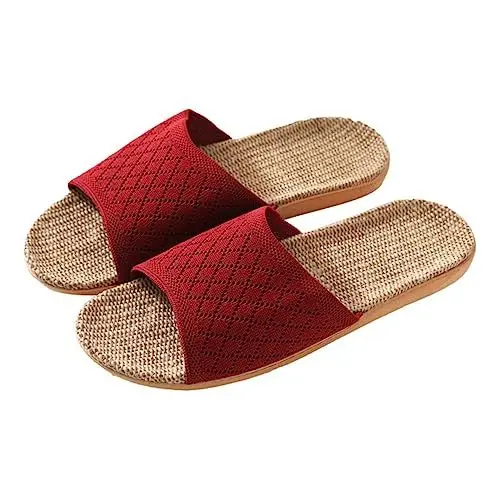 Produktbild: VALICLUD 1 Paar Fliegengewebte Leinenhausschuhe Rutschfeste Badeschuhe Leinenschuhe Anti-rutsch-hausschuh Rutschfeste Schuhe Leichte Hausschuhe Für Damen Weicher Slipper Rot Futter: Leinen