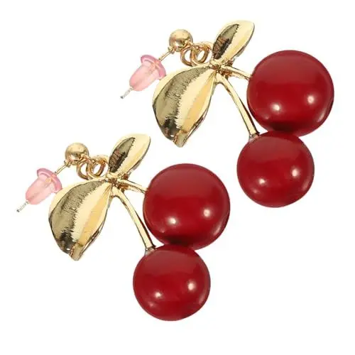 Produktbild: VALICLUD 1 Paar Granat Ohrstecker Tropfenohrringe, Kirschohrringe Charme-ohrring Frauen Ohrstecker Vergoldete Ohrstecker Ohrschmuck Fruchtgestüt Creolen Für Mädchen Nadel Aus 925er Silber