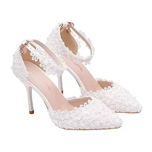 Produktbild: VALICLUD Charmante Spitzendesign Damen Hochzeitsschuhe High Heels Für Hochzeitsfeier Brautschuhe