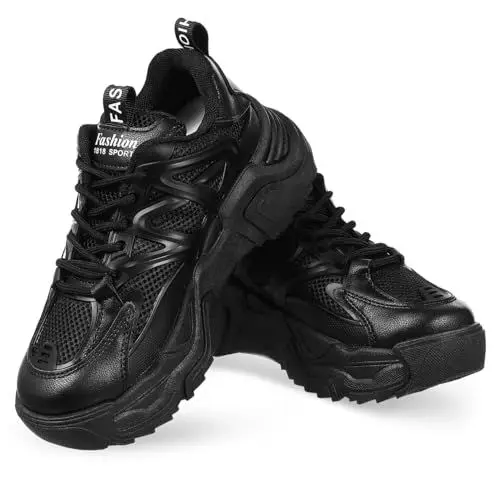 Produktbild: VALICLUD Chunky Sneakers Für Damen Zum Schnüren Und Mit Dicker Sohle Modische Und Bequeme Sportschuhe Schwarz Größe 40