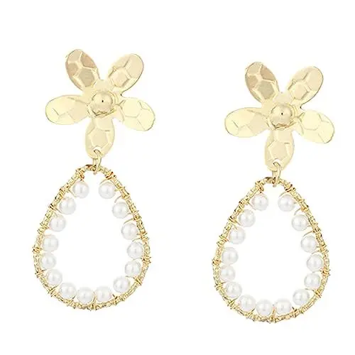 Produktbild: VALICLUD 1 Paar Perlenohrringe Frauen Blumenohrringe Tropfenohrringe Damenohrringe Ohrringe Für Frauen Im Trend Trendige Ohrringe Damen Ohrringe Kreative Ohrringe Legierung Golden