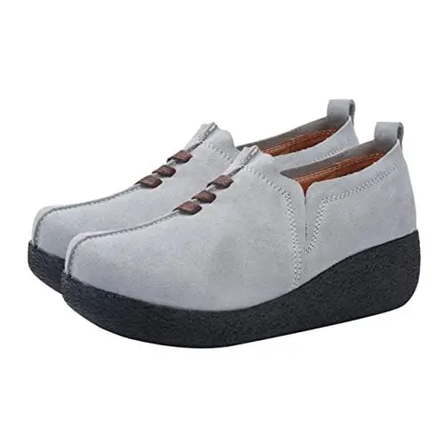 Produktbild: VALICLUD 1 Paar Plateauschuhe Freizeitschuhe Plateau Schuhe high Heel Damen Keilabsatz frühling Damenschuhe Frauen Hosenschuhe stylische Hosenschuhe Obermaterial: Wildleder-Rindsleder Grey