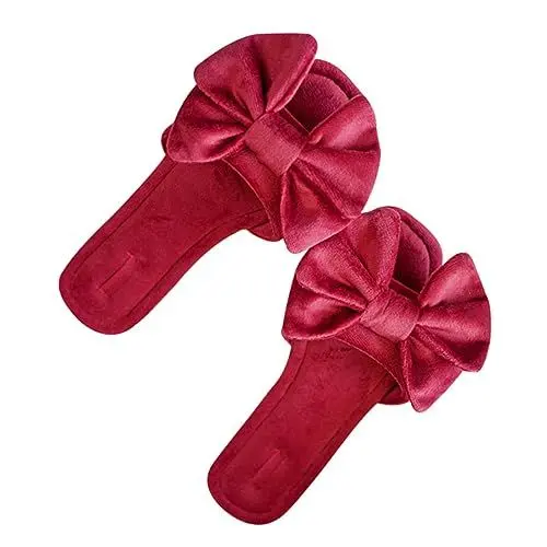 Produktbild: VALICLUD 1 Paar Samt Hausschuhe Bowknot-hausschuhe Rutschfeste Hausschuhe Damenschuhe Plüsch Hausschuhe Indoor-rutsche Rutschfester Hausschuh Für Den Haushalt Frauen Hausschuhe Rot Eva