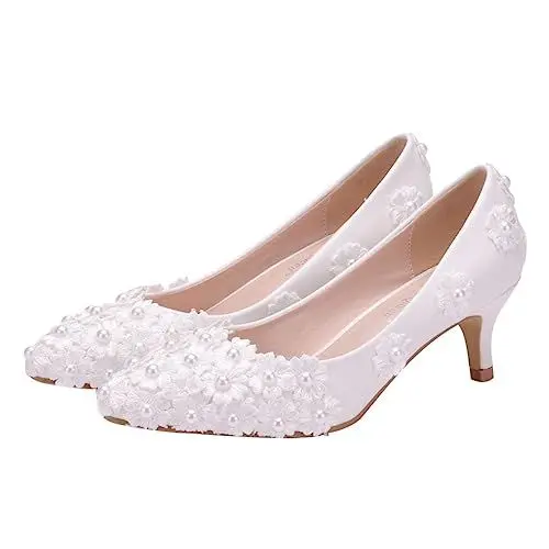 Produktbild: VALICLUD 1 Paar Elegante Hochzeitsschuhe Mit Spitzenblumen Partyschuhe Mit Hohen Absätzen Für Damen