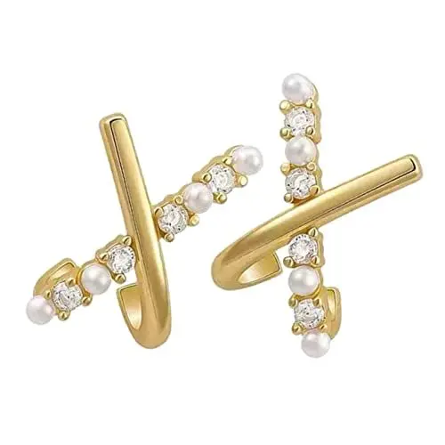 Produktbild: VALICLUD 1 Paar X Kreuzohrringe Tropfenperlenohrringe Baumelnde Ohrringe Für Frauen Ohrringe Im Trend Strass-ohrringe Damenohrringe Ohrstecker Kreuz Ohrring Ohrschmuck Legierung Golden