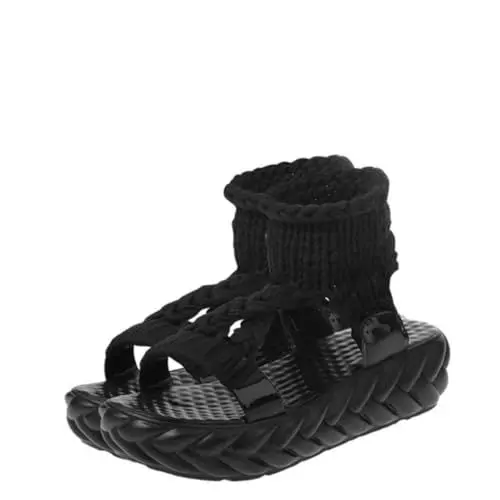 Produktbild: VALICLUD 1 Paar Gestrickte Wollsandalen Plateausandalen Frauen Sommer Knöchelsandalen Sandalen Für Frauen Weit Mit Sandalen Für Damen Sandalen Aus Wolle Rutschschuhe Für Damen Black