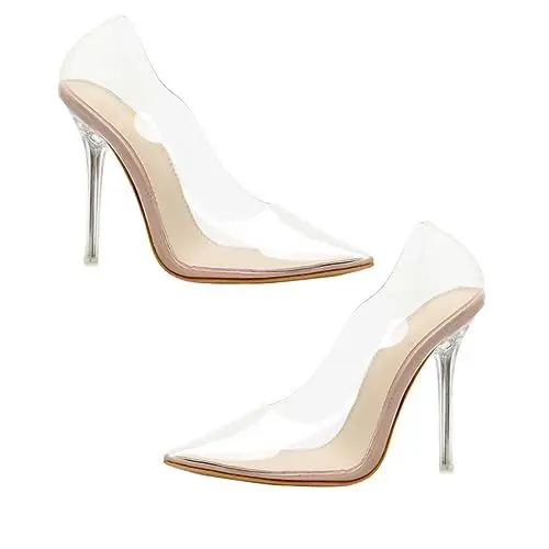 Produktbild: VALICLUD 1 Paar transparente High Heels Sommerschuhe Summer Shoes high Heel Boots transparente Sandalen für Frauen Hochzeitsabsätze Hochzeitspumps Sandalen mit Absatz Sohle: Gummi Weiß