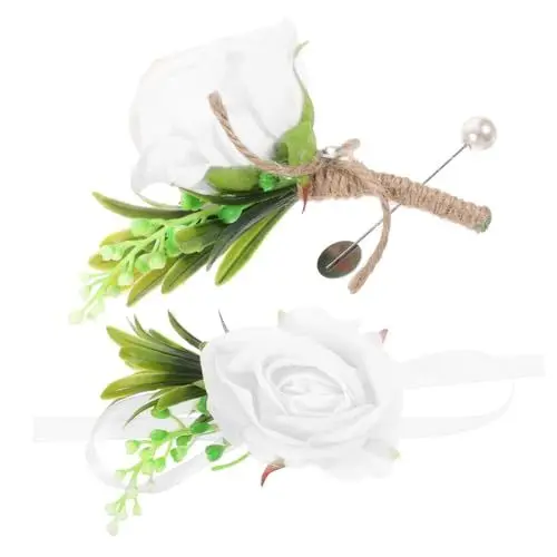 Produktbild: VALICLUD 1 Satz Ansteckblume am Handgelenk hochzeitsdeko hochzeitsstrauß blumenarrangement blumenstecker Anzüge Ansteckblume für Hochzeitsfeiern Handgelenksblumen der Brautjungfer Weiß
