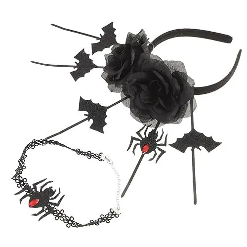 Produktbild: VALICLUD Halloween Fledermaus Spinne Stirnband Gothic Stil Halskette Gothic Zubehör Cosplay Kopfbedeckung