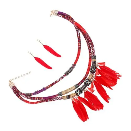 Produktbild: VALICLUD 1 Satz Schmuck-Set Perlenkette Damenschmuck Afrikanische Ohrringe Damenohrringe weihnachtskrippe rolf zuckowski weihnachten schickes Halsband Schmuck Kombination Zinklegierung rot