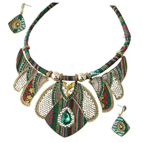 Produktbild: VALICLUD 1 Set Boho ethnische Halskette und Ohrringe Set Ohrringe und Halskette für Frauen Tutus für trendige Halskette trendige Ohrringe Halsketten klobiger Schmuck für Frauen Legierung, 14x7.5cm,