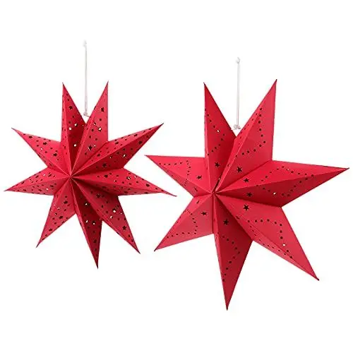 Produktbild: 2Pcs Weihnachten Stern Papier Schatten Rot Papier Laterne Stern Licht Schatten Dekorative Neun Stern Origami Abdeckung Xmas Party Favor 35Cm 45Cm