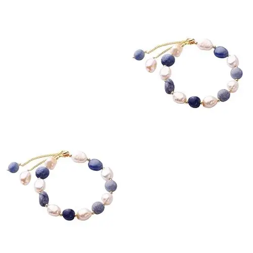 Produktbild: VALICLUD 2St Aventurin-Armband Kristall Armreif Charms Armbänder Bankett Perlenarmbänder Jade-Armband bläulich blueriiot Perlenarmband Handgelenkskette Kristall Armband Mode Schmuck Tanglin