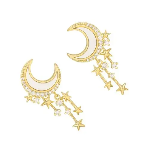 Produktbild: VALICLUD 2 Paar Sterne-mond-ohrringe Mond Ohrringe Mondtropfen-ohrringe Mond Ohrstecker Weltraum-ohrringe Asymmetrische Ohrringe Sterne Ohrringe Böhmische Ohrringe S925 Silber