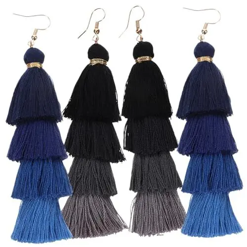 Produktbild: VALICLUD 2 Paar kolczyki damskie ohrringe boho style ohrringe quasten fransen ohrringe Böhmische Ohrringe Quastenohrringe für Damen Quaste Ohrringe Schmuck Ohrringe für Mädchen Legierung