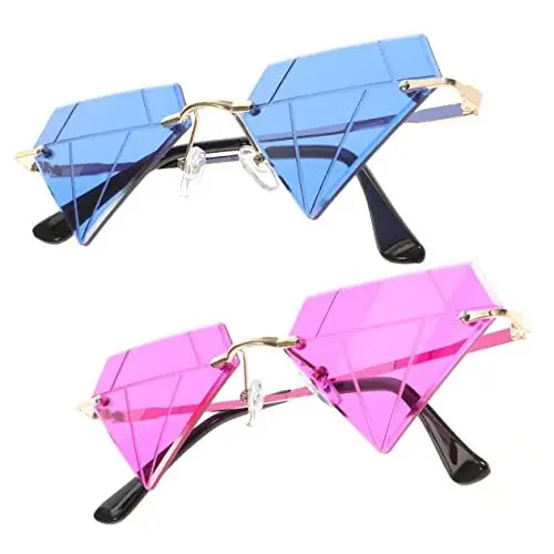 Produktbild: VALICLUD 2 Stück Diamant Brille Party Brille Strand Party 90Er Jahre Für Damen Lustige Für Damen Randlose Brille Rahmenlose Für