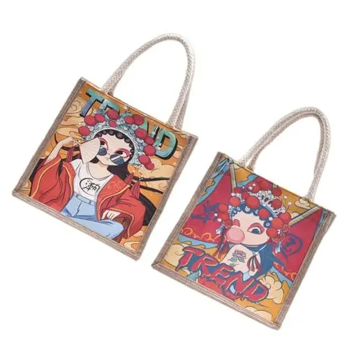 Produktbild: VALICLUD 2 Stück Handtasche im chinesischen Stil die Einkaufstasche Taschen Beige groß Damen Tragetasche Frauen Tasche Handtasche aus Segeltuch Leinentasche